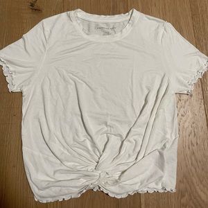 american eagle outfitters white t shirt with a tie in the front.